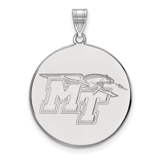 14K White Gold Logoart Middle Tennessee State University M T Extra Large Disc Pendant