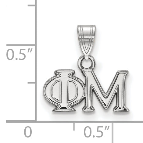 Sterling Silver Rhodium Plated Logoart Phi Mu Sorority Greek Letters Small Pendant
