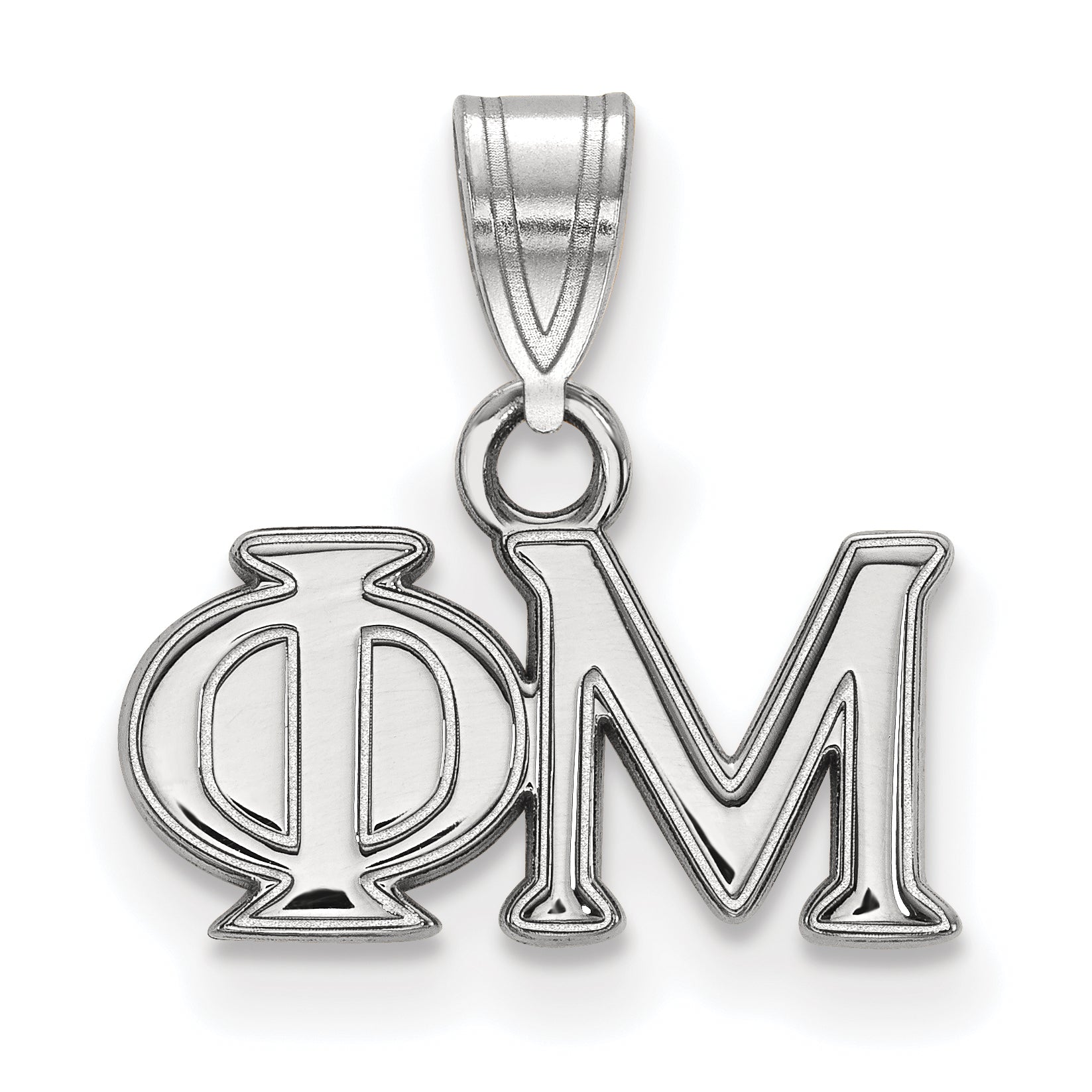 Sterling Silver Rhodium Plated Logoart Phi Mu Sorority Greek Letters Small Pendant