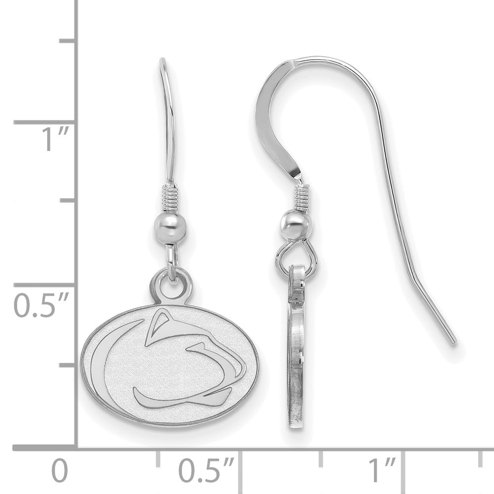 Sterling Silver Rhodium Plated Logoart Penn State University Lion Extra Small Dangle Wire Earrings