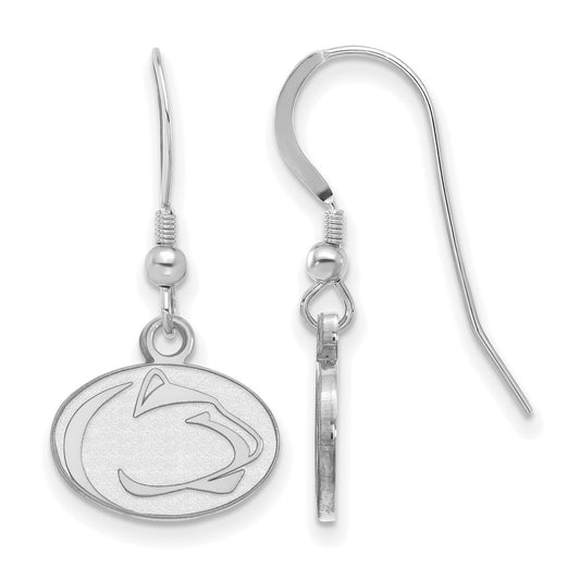 Sterling Silver Rhodium Plated Logoart Penn State University Lion Extra Small Dangle Wire Earrings