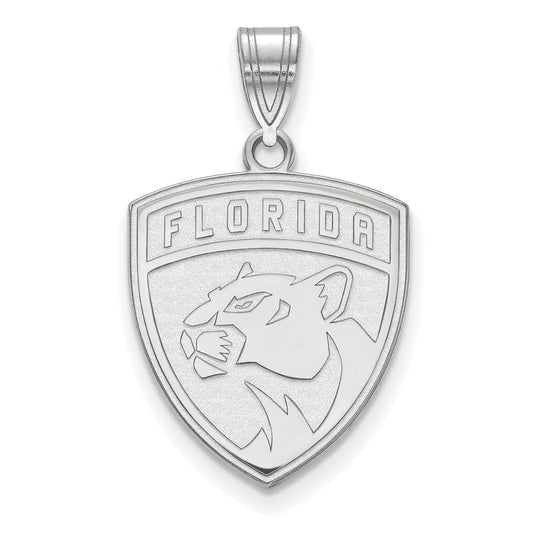 Sterling Silver Rhodium Plated Nhl Logoart Florida Panthers Large Pendant