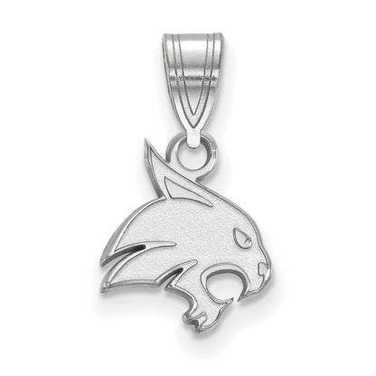 10K White Gold Textured Logoart Texas State University Bobcat Small Pendant