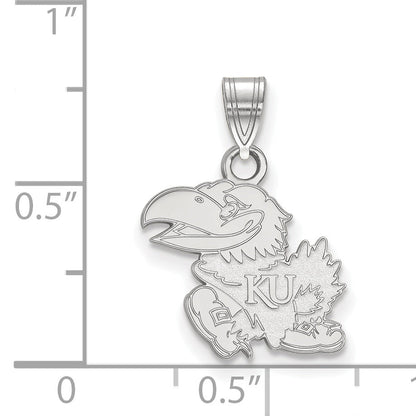 Sterling Silver Rhodium Plated Logoart University Of Kansas Jayhawk Small Pendant