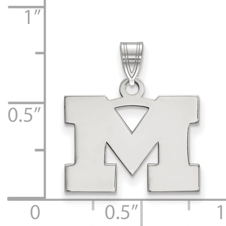 Sterling Silver Rhodium Plated Logoart University Of Michigan Letter M Small Pendant