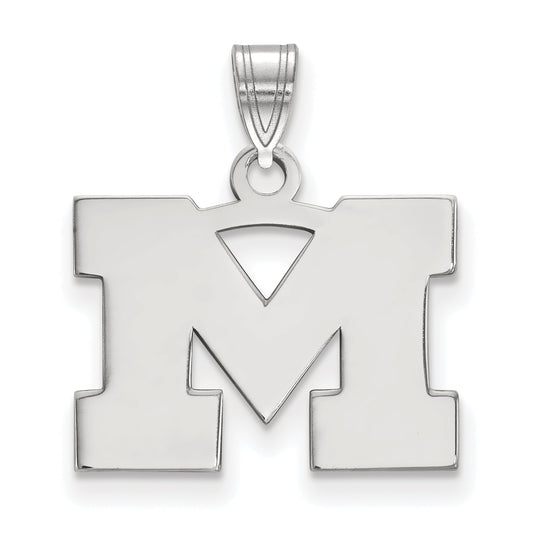 Sterling Silver Rhodium Plated Logoart University Of Michigan Letter M Small Pendant
