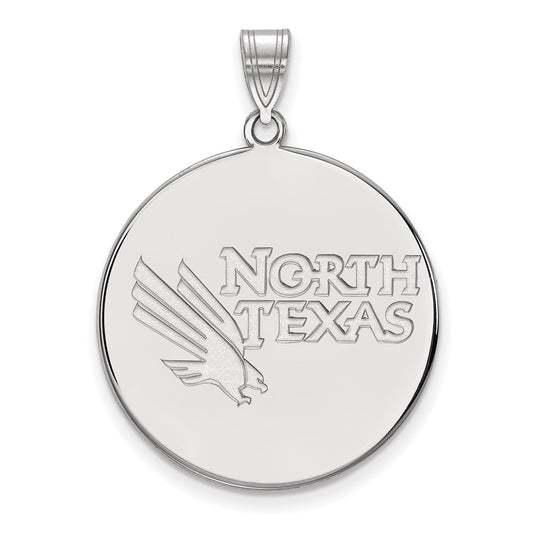 Sterling Silver Rhodium Plated Logoart University Of North Texas Extra Large Disc Pendant