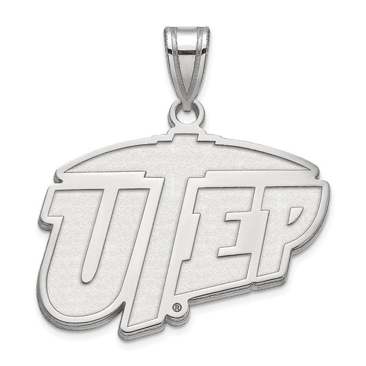 Sterling Silver Rhodium Plated Logoart University Of Texas At El Paso Large Pendant