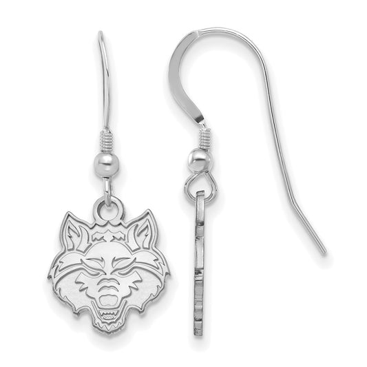 Sterling Silver Rhodium Plated Logoart Arkansas State University Wolf Small Dangle Wire Earrings