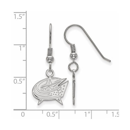 Sterling Silver Rhodium Plated Nhl Logoart Columbus Blue Jackets Small Dangle Earrings