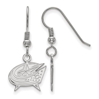 Sterling Silver Rhodium Plated Nhl Logoart Columbus Blue Jackets Small Dangle Earrings