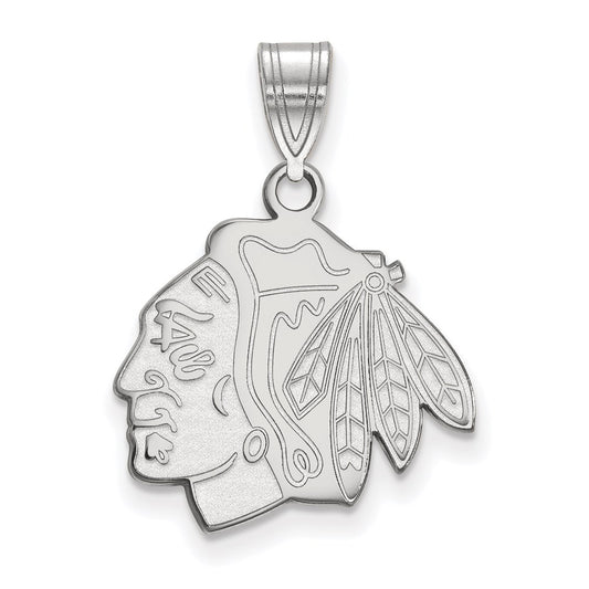 Sterling Silver Rhodium Plated Nhl Logoart Chicago Blackhawks Medium Pendant