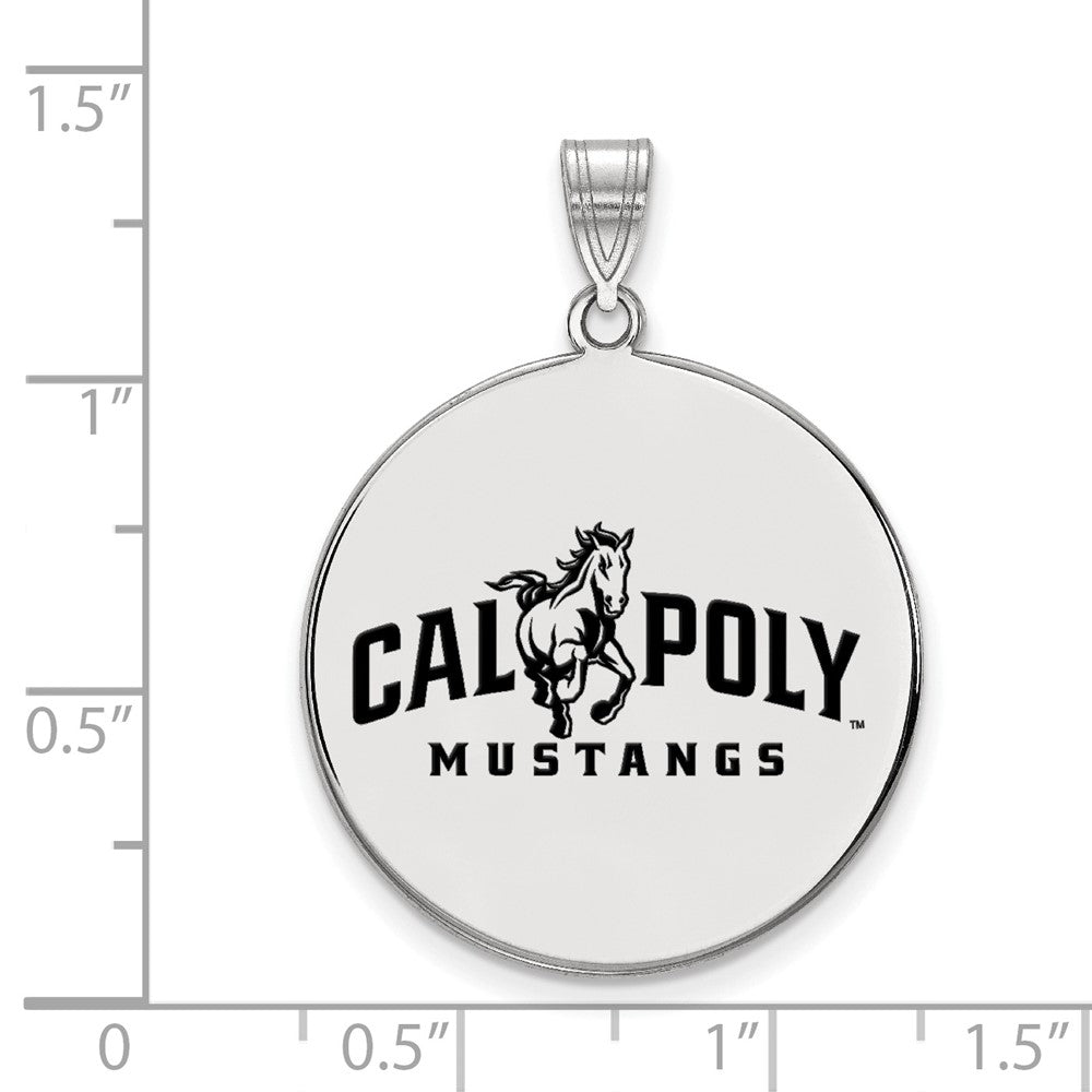 Sterling Silver Rhodium Plated Logoart California Polytechnic State University Mustangs Extra Large Enameled Disc Pendant