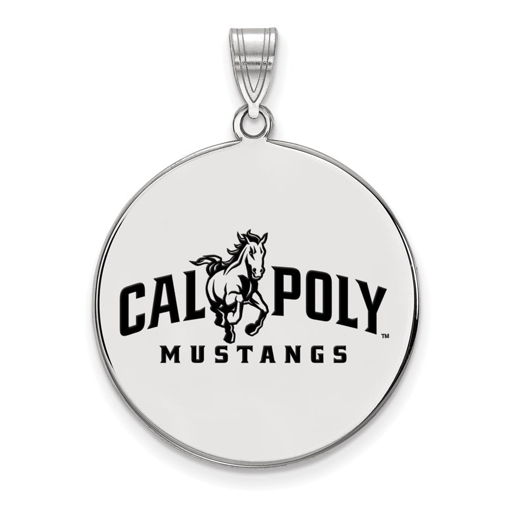 Sterling Silver Rhodium Plated Logoart California Polytechnic State University Mustangs Extra Large Enameled Disc Pendant