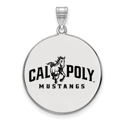 Sterling Silver Rhodium Plated Logoart California Polytechnic State University Mustangs Extra Large Enameled Disc Pendant