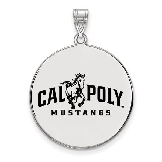 Sterling Silver Rhodium Plated Logoart California Polytechnic State University Mustangs Extra Large Enameled Disc Pendant