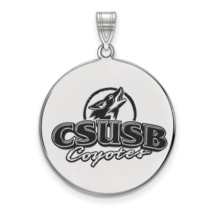 Sterling Silver Rhodium Plated Logoart California State University San Bernardino Coyotes Extra Large Enameled Disc Pendant