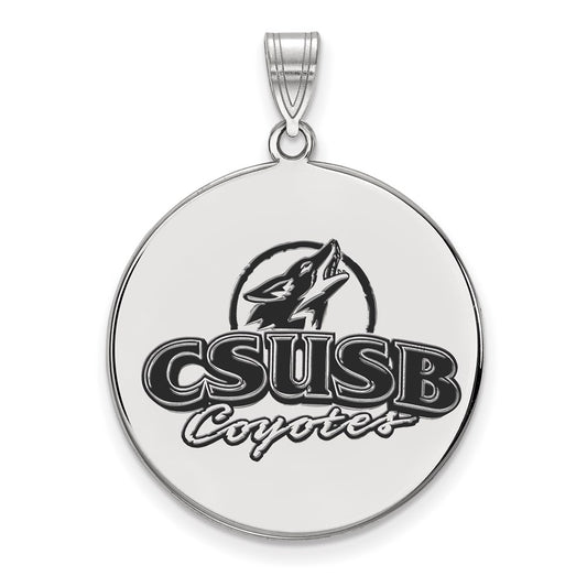 Sterling Silver Rhodium Plated Logoart California State University San Bernardino Coyotes Extra Large Enameled Disc Pendant