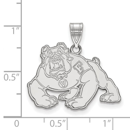 Sterling Silver Rhodium Plated Logoart California State University Fresno Bulldog Large Pendant