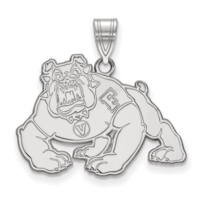 Sterling Silver Rhodium Plated Logoart California State University Fresno Bulldog Large Pendant