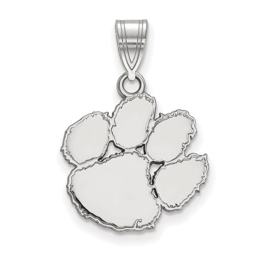 Sterling Silver Rhodium Plated Logoart Clemson University Tiger Paw Medium Pendant