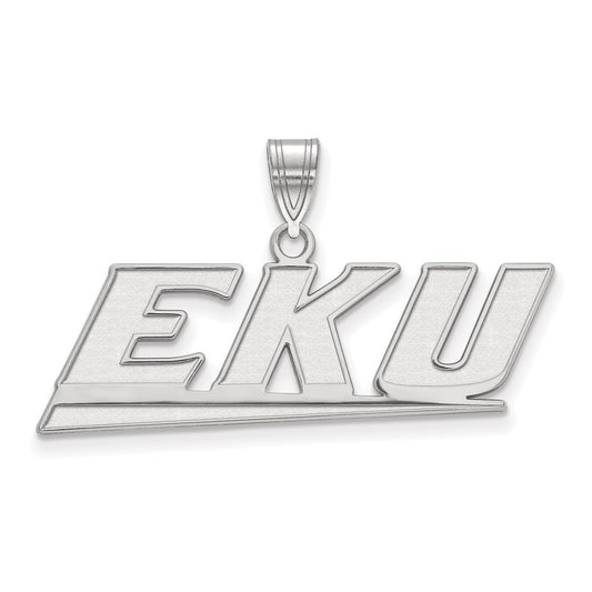 14K White Gold Logoart Eastern Kentucky University E K U Medium Pendant