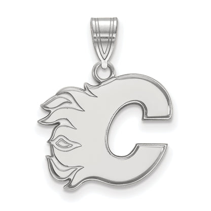 Sterling Silver Rhodium Plated Nhl Logoart Calgary Flames Letter C Medium Pendant