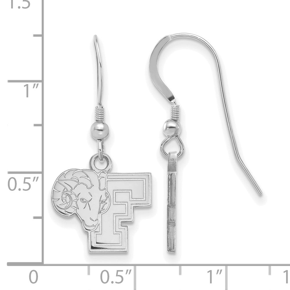 Sterling Silver Rhodium Plated Logoart Fordham University Ram Small Dangle Wire Earrings