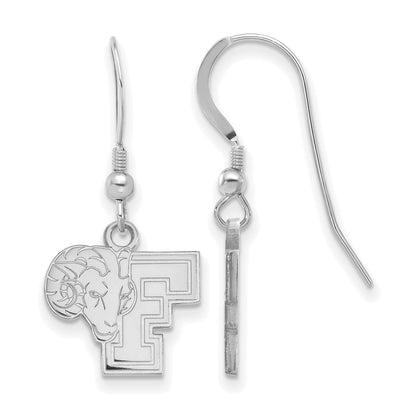 Sterling Silver Rhodium Plated Logoart Fordham University Ram Small Dangle Wire Earrings