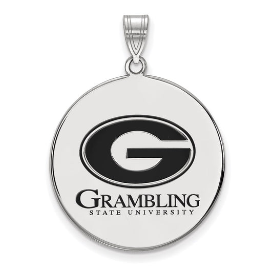 Sterling Silver Rhodium Plated Logoart Grambling State University Extra Large Enameled Disc Pendant