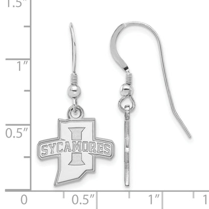 Sterling Silver Rhodium Plated Logoart Indiana State University Sycamores Small Dangle Wire Earrings