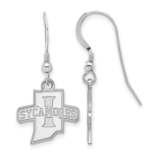 Sterling Silver Rhodium Plated Logoart Indiana State University Sycamores Small Dangle Wire Earrings