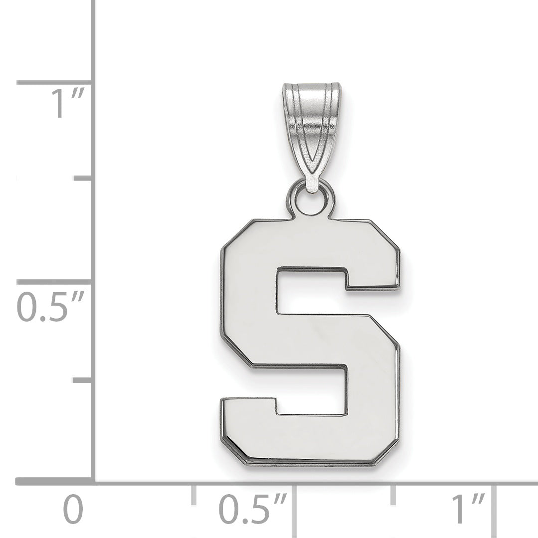 Sterling Silver Rhodium Plated Logoart Michigan State University Letter S Medium Pendant