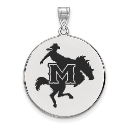 Sterling Silver Rhodium Plated Logoart Mcneese State University Extra Large Enameled Disc Pendant