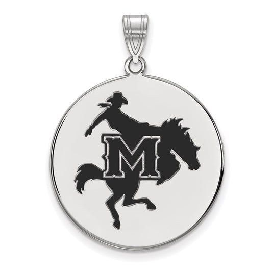 Sterling Silver Rhodium Plated Logoart Mcneese State University Extra Large Enameled Disc Pendant