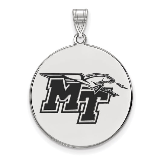Sterling Silver Rhodium Plated Logoart Middle Tennessee State University M T Extra Large Enameled Disc Pendant