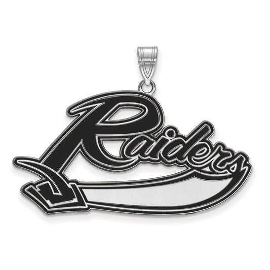 Sterling Silver Rhodium Plated Logoart Mt Union College Raiders Extra Large Enameled Pendant
