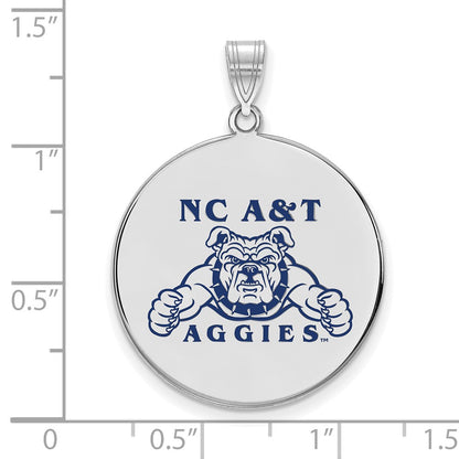Sterling Silver Rhodium Plated Logoart North Carolina A And T Aggies Extra Large Enameled Disc Pendant