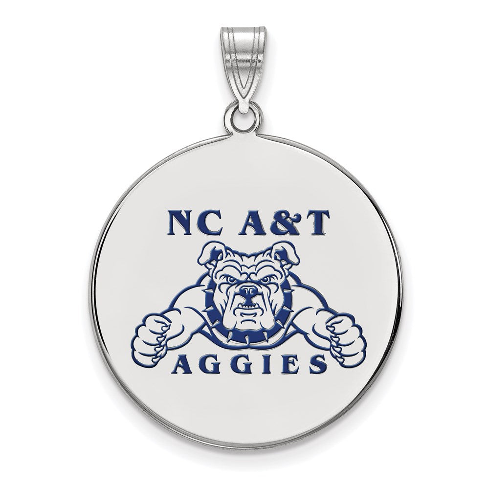 Sterling Silver Rhodium Plated Logoart North Carolina A And T Aggies Extra Large Enameled Disc Pendant