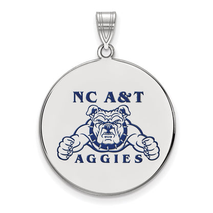 Sterling Silver Rhodium Plated Logoart North Carolina A And T Aggies Extra Large Enameled Disc Pendant