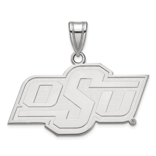 Sterling Silver Rhodium Plated Logoart Oklahoma State University O S U Medium Pendant