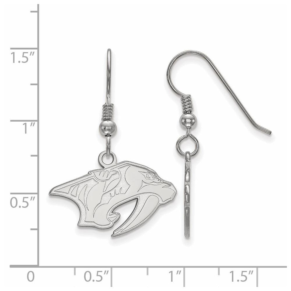 Sterling Silver Rhodium Plated Nhl Logoart Nashville Predators Small Dangle Earrings