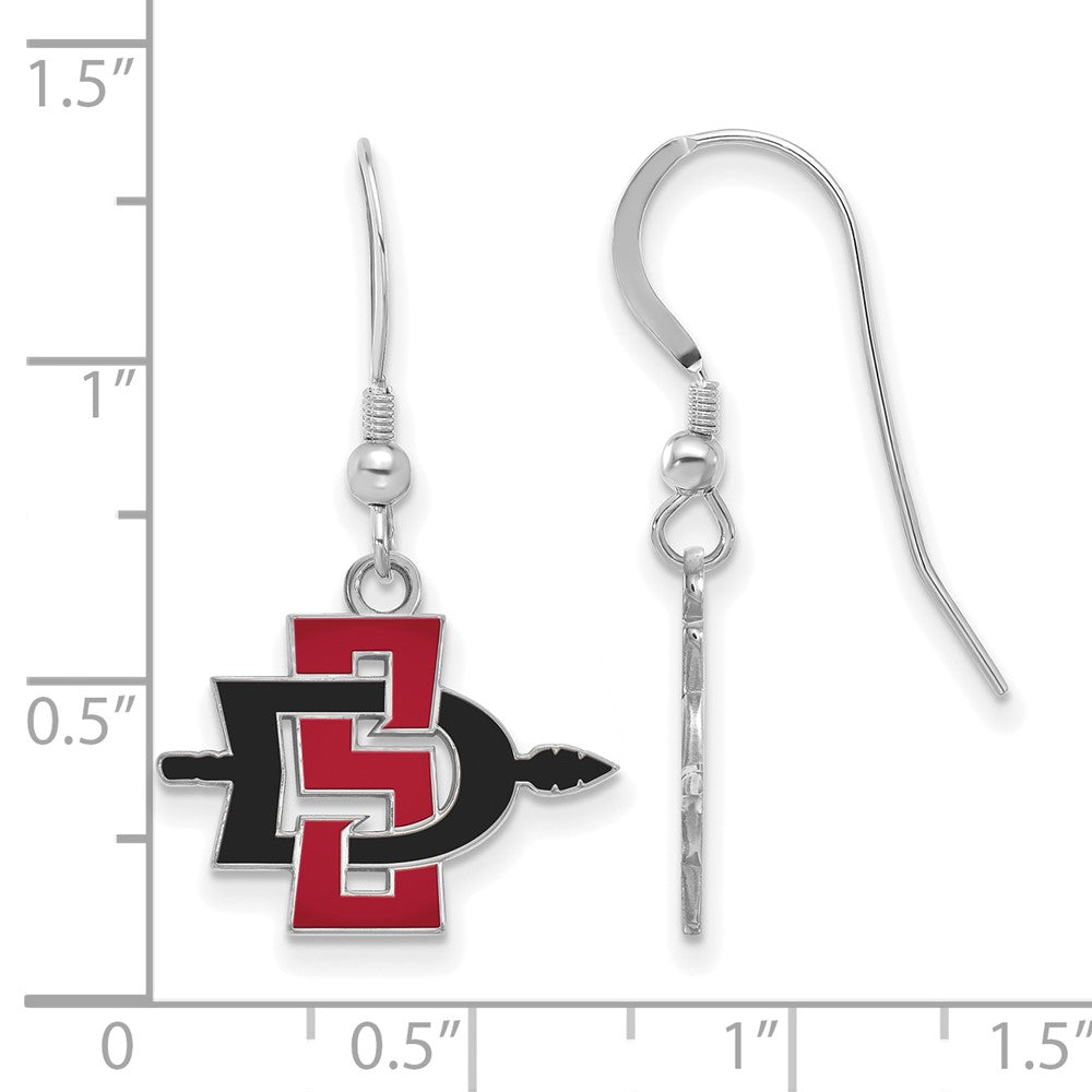 Sterling Silver Rhodium Plated Logoart San Diego State University Small Enameled Dangle Wire Earrings