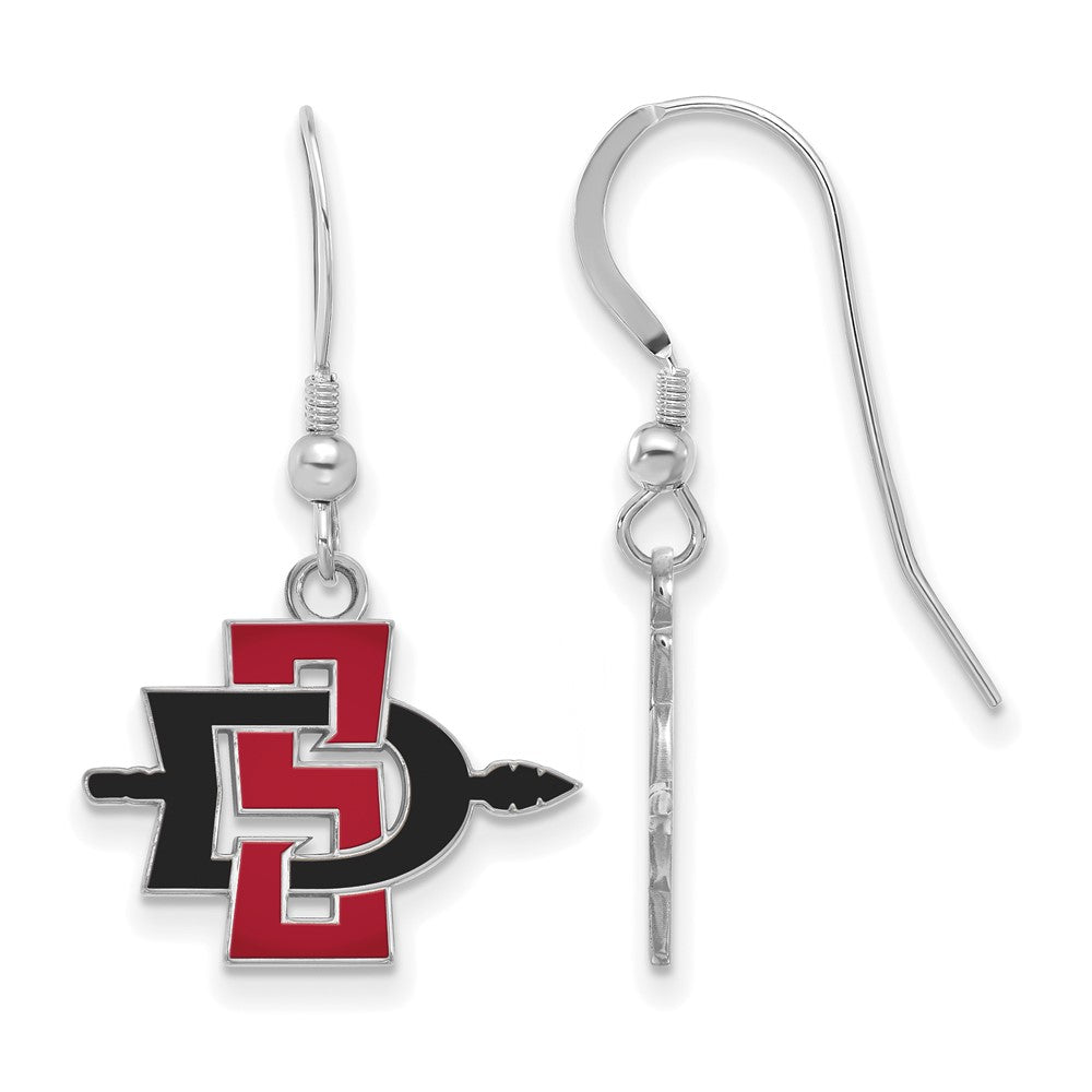 Sterling Silver Rhodium Plated Logoart San Diego State University Small Enameled Dangle Wire Earrings