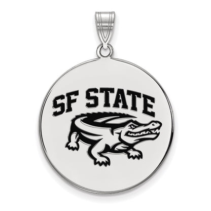Sterling Silver Rhodium Plated Logoart San Francisco State University Extra Large Enameled Disc Pendant