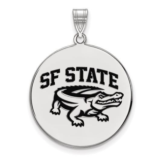 Sterling Silver Rhodium Plated Logoart San Francisco State University Extra Large Enameled Disc Pendant