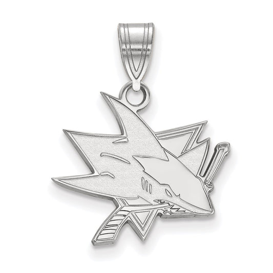Sterling Silver Rhodium Plated Nhl Logoart San Jose Sharks Medium Pendant