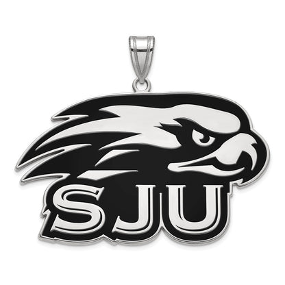 Sterling Silver Rhodium Plated Logoart St Joseph'S University Hawks Extra Large Enameled Pendant