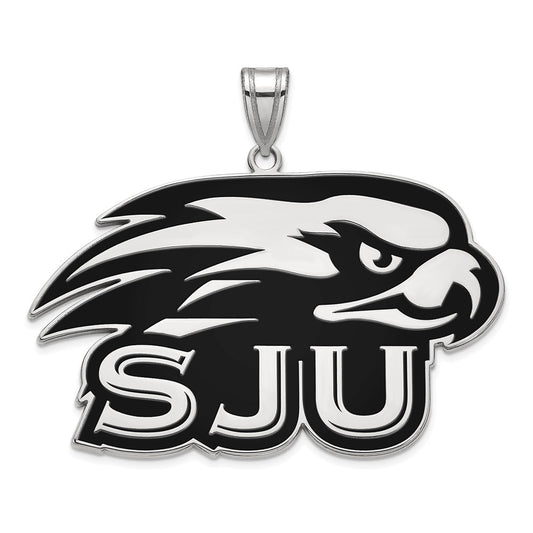 Sterling Silver Rhodium Plated Logoart St Joseph'S University Hawks Extra Large Enameled Pendant