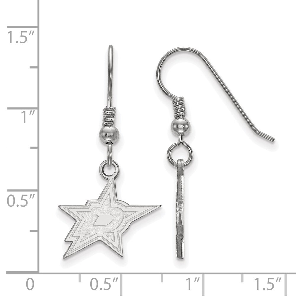 Sterling Silver Rhodium Plated Nhl Logoart Dallas Stars Small Wire Dangle Earrings